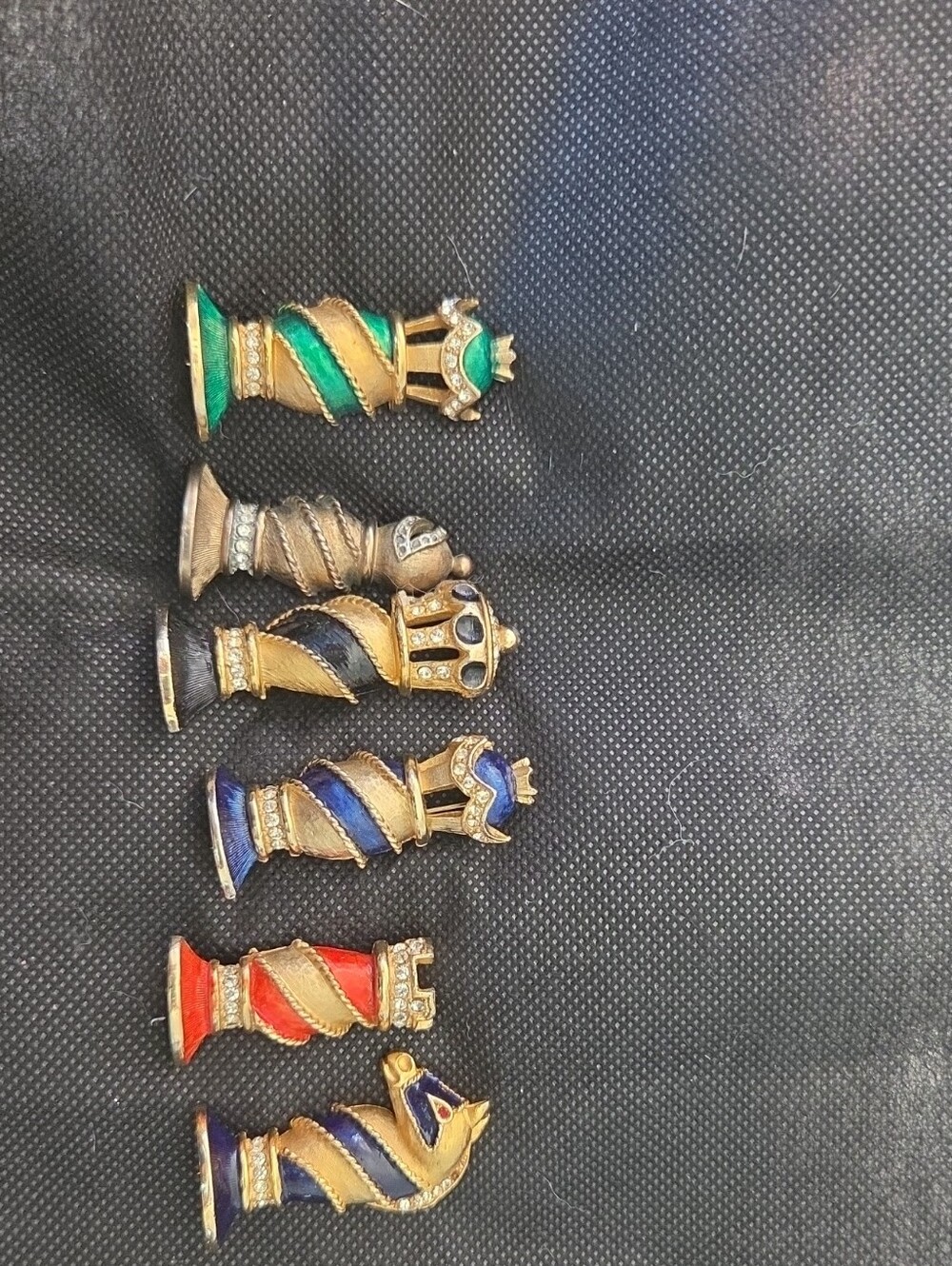 Extremely Rare Vintage Gold-Tone Enamel Chess Piece Brooches - by Pierre Lang.